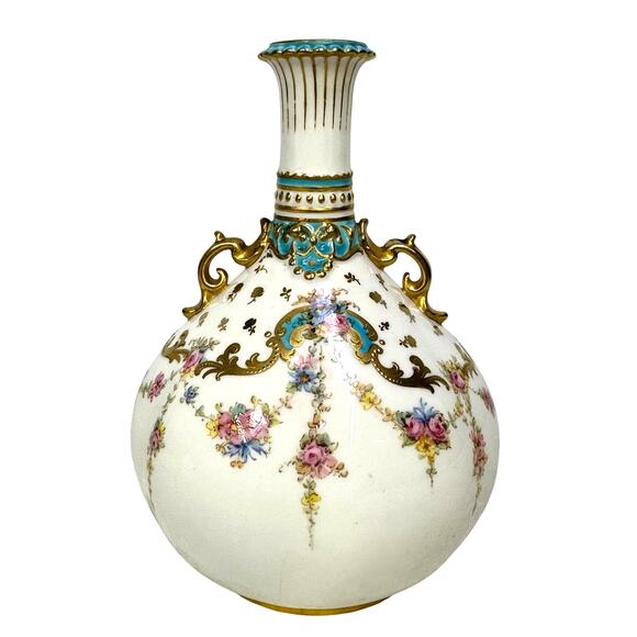 Antique Royal Crown Derby Late 1800's 6" Vase-Turquoise Gilded Accents-Exquisite - Picture 5 of 11